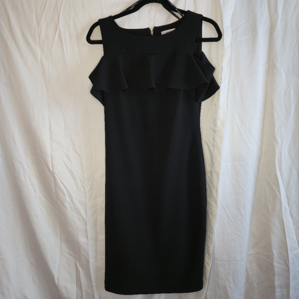 Calvin Klein Black Sheath Cold Shoulder Midi Dress